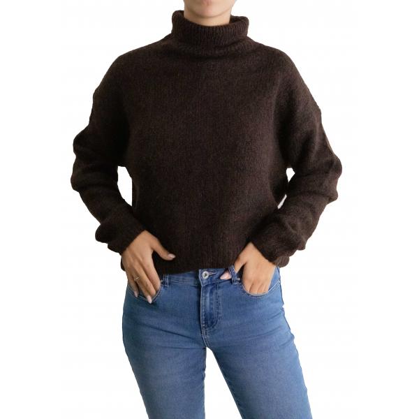 Maglione mohair tinta unita collo alto